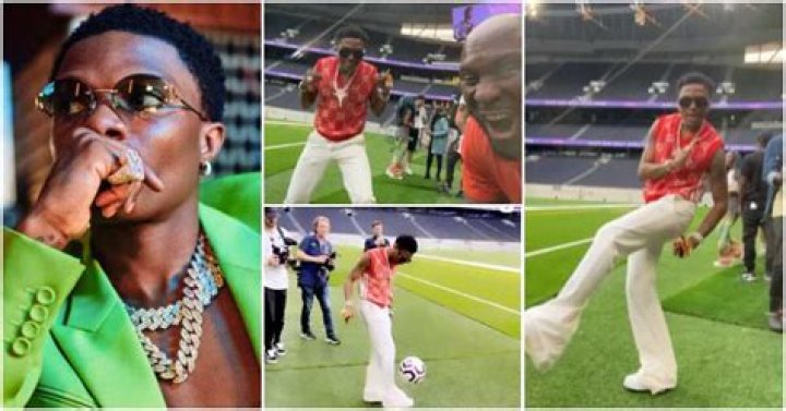 Wizkid Shows His Fun Side, Juggles Football As He Visits Tottenham Hotspur Stadium Ahead of His MLLE Tour