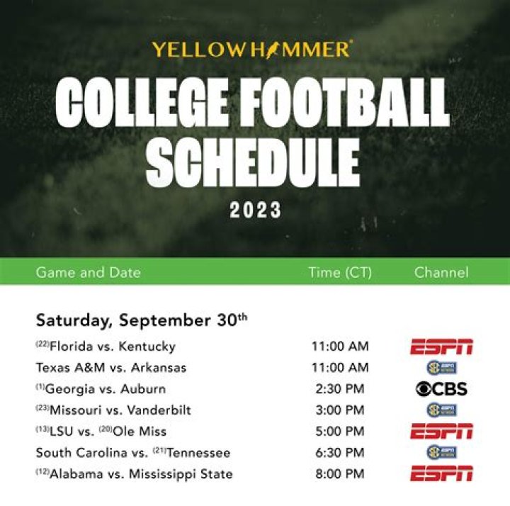College Football TV Schedule Week 6