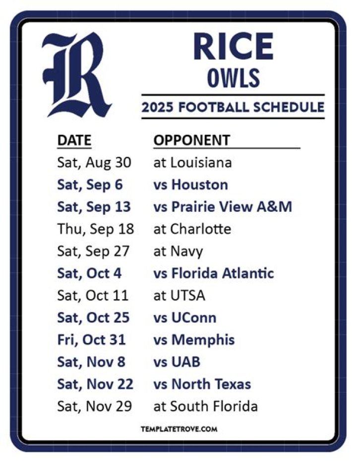 2023 Rice Football Schedule | College Football Network