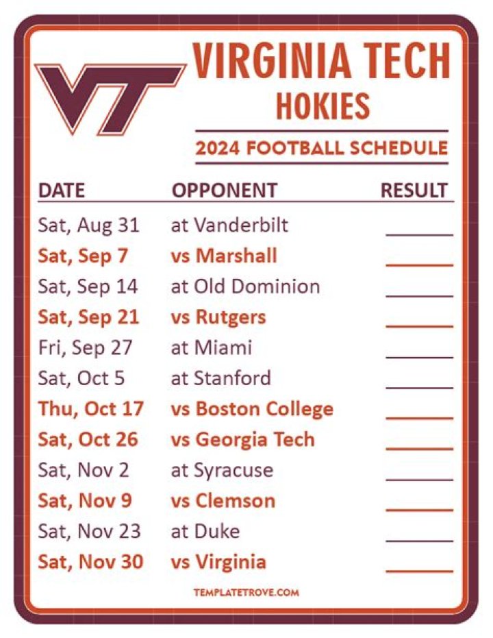Virginia Tech 2024 Football Schedule: List of Opponents